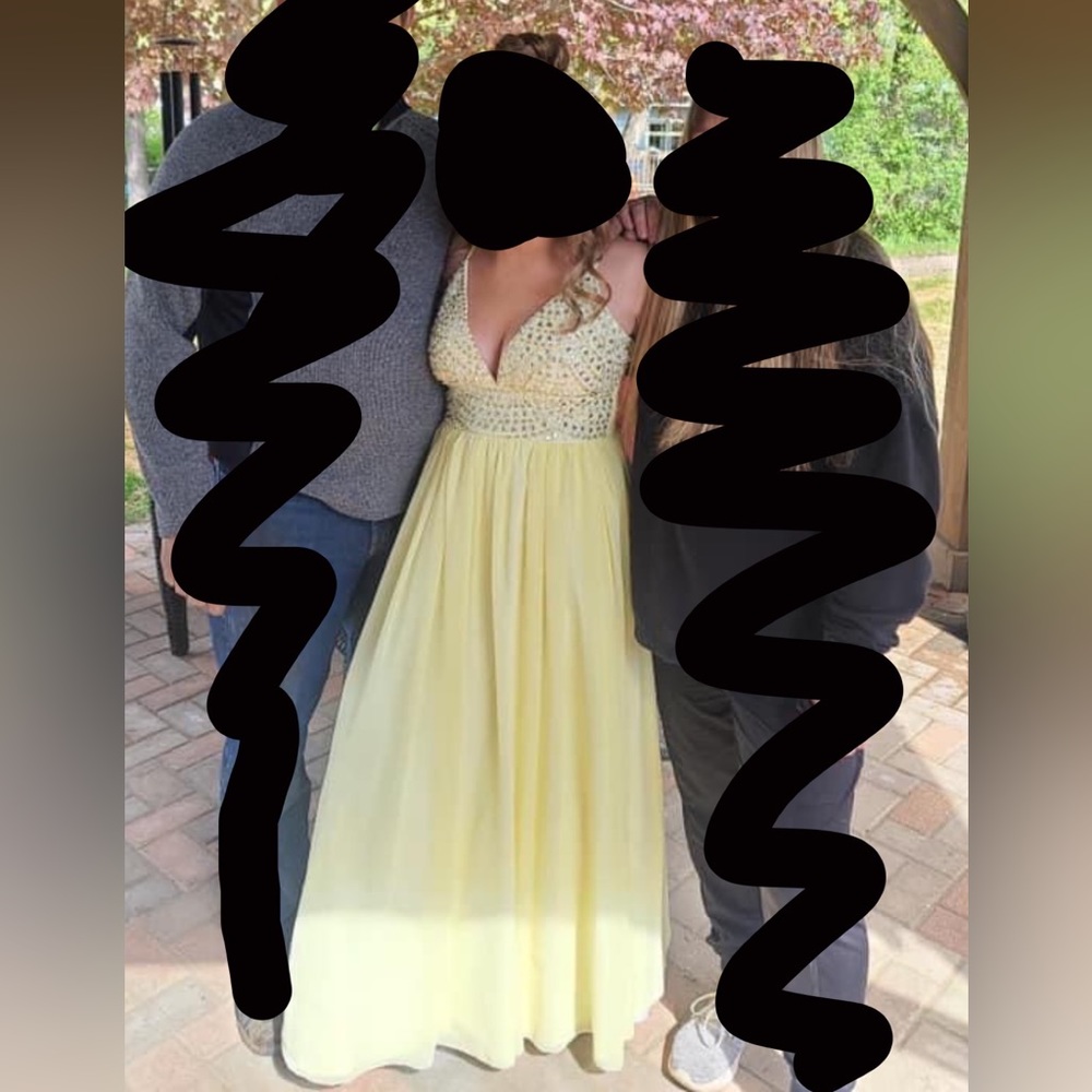 yellow embellished prom dress